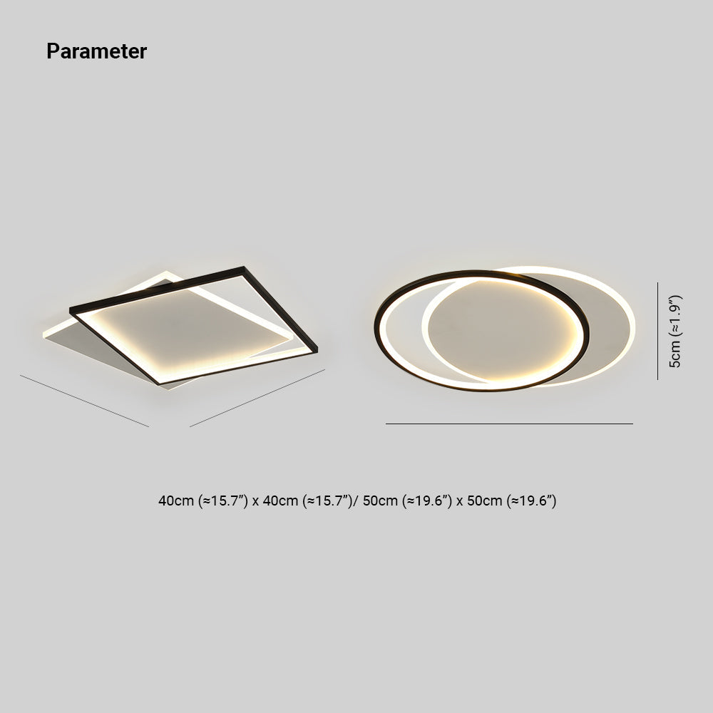 Mabugar Modern Square/ Round Flush Mount Ceiling Light, Black with White