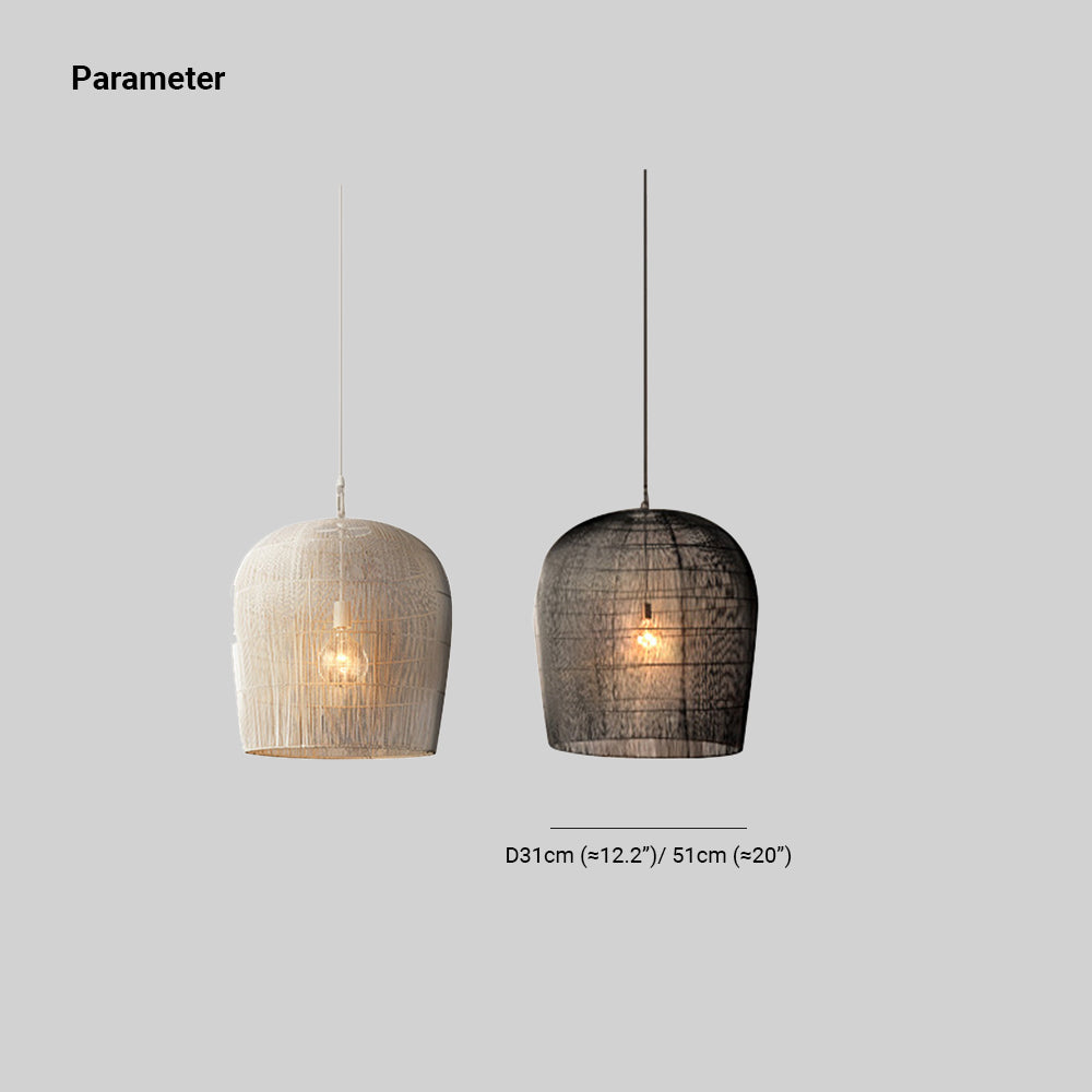 Wadanud Wabi Sabi Bird Cage Rattan/Metal Pendant Light, Black/White