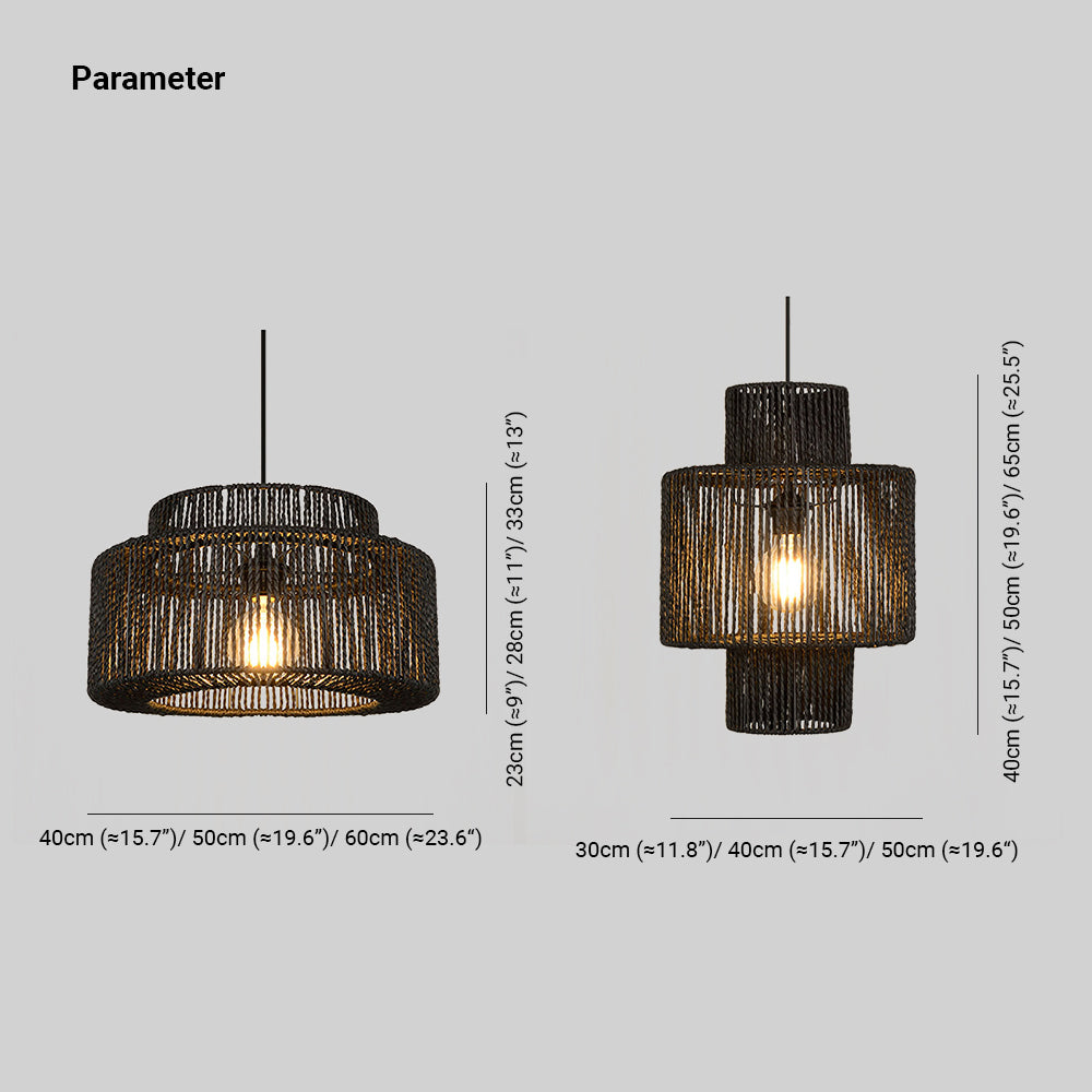 Mivamek Farmhouse Retro Rustic Drum Hanging Pendant Light, Black