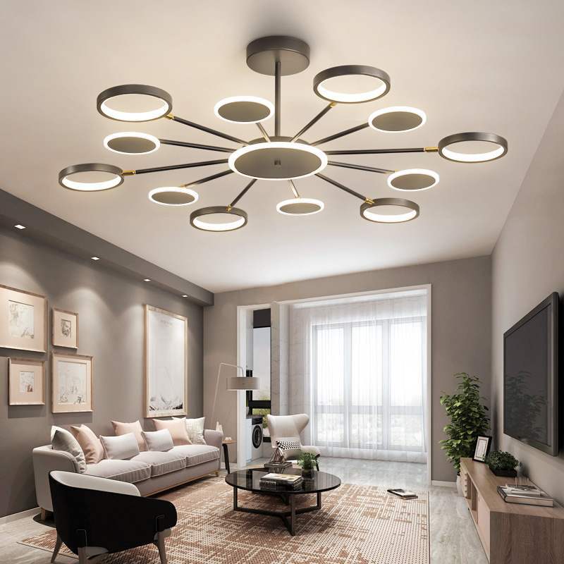 Juvidon Modern Led Chandelier, Geometric, Black Dimmable