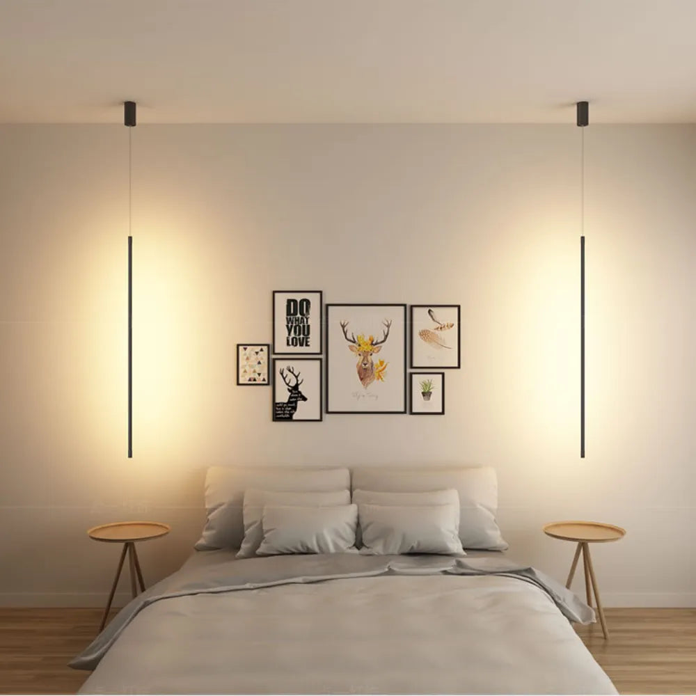 Tavix Minimalist Linear Pendant Light Bedside, Black-Neutral Decor