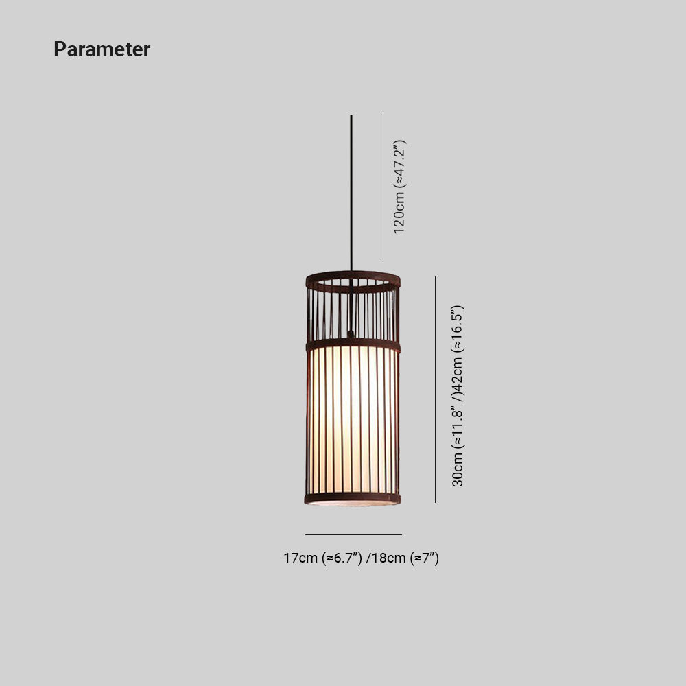 Kovelek Weave Cylinder Pendant Light, Coffee/Wood, Metal/Bamboo