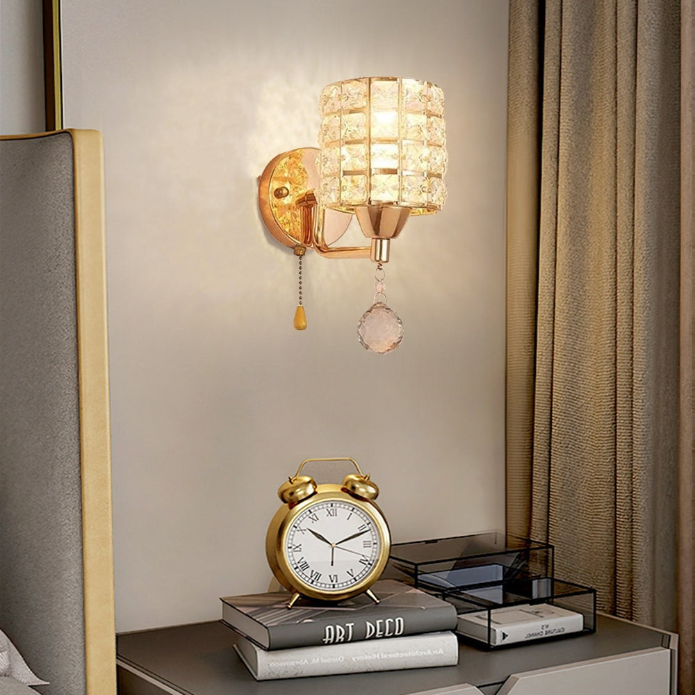 Halepod Vintage Cylinder Metal Bedside Wall Lamp, Gold/Chrome