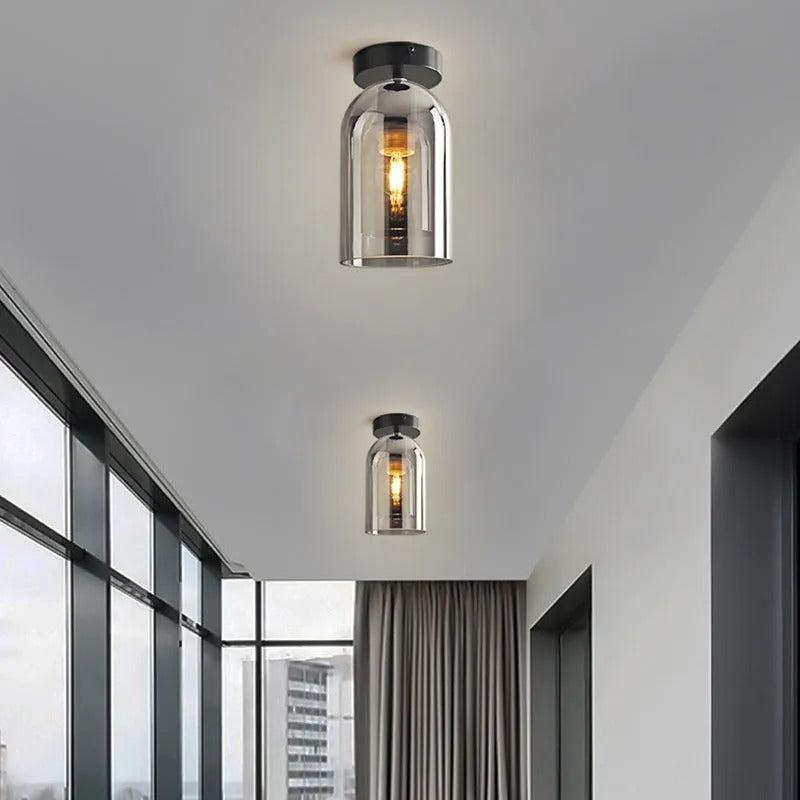 Kuturar Modern Cylinder Semi-Flush Mount Clear Glass Ceiling Light, Cognac/Grey