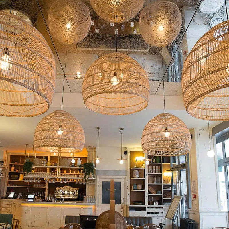Lixi Rattan Bamboo Lampshade Hand Knitted Pendant Light-Neutral Decor