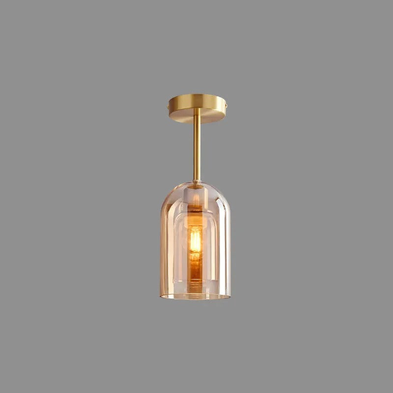 Kuturar Modern Cylinder Semi-Flush Mount Clear Glass Ceiling Light, Cognac/Grey