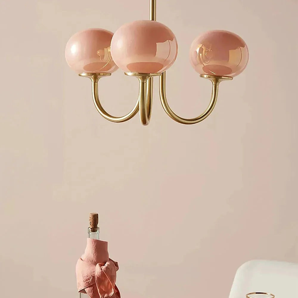 Zonepir Retro Art Deco Globe Chandelier, White/Pink/Beige