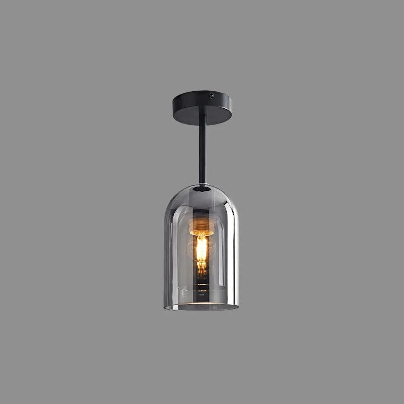 Kuturar Modern Cylinder Semi-Flush Mount Clear Glass Ceiling Light, Cognac/Grey