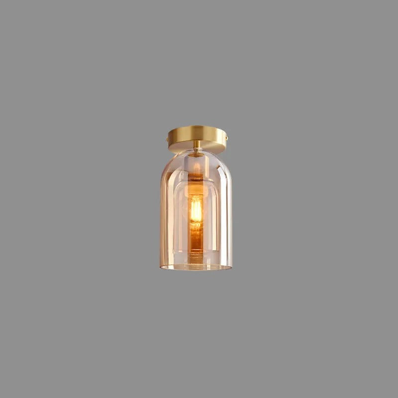 Kuturar Modern Cylinder Semi-Flush Mount Clear Glass Ceiling Light, Cognac/Grey