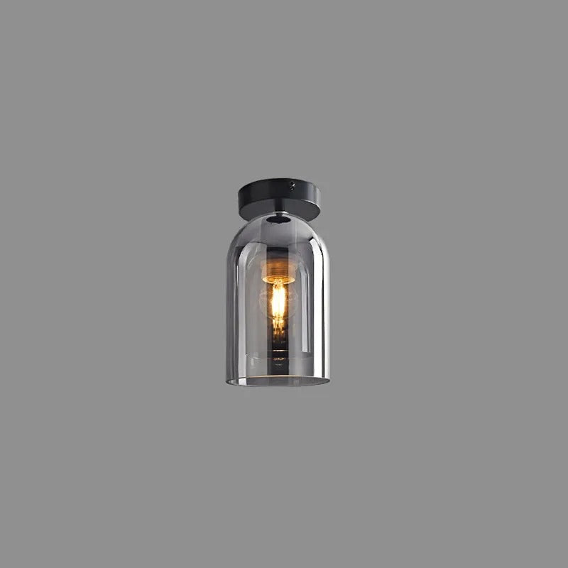 Kuturar Modern Cylinder Semi-Flush Mount Clear Glass Ceiling Light, Cognac/Grey