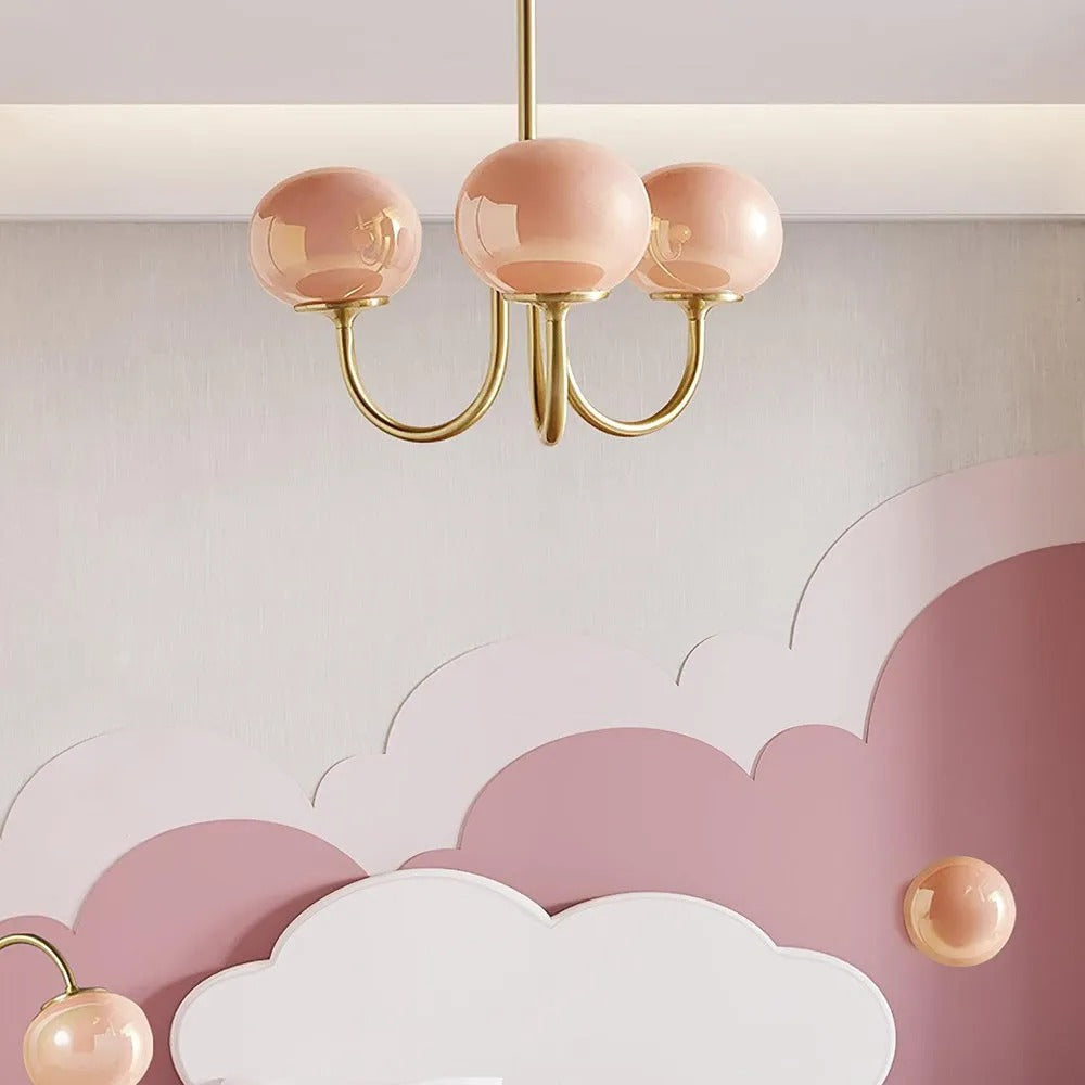 Zonepir Retro Art Deco Globe Chandelier, White/Pink/Beige
