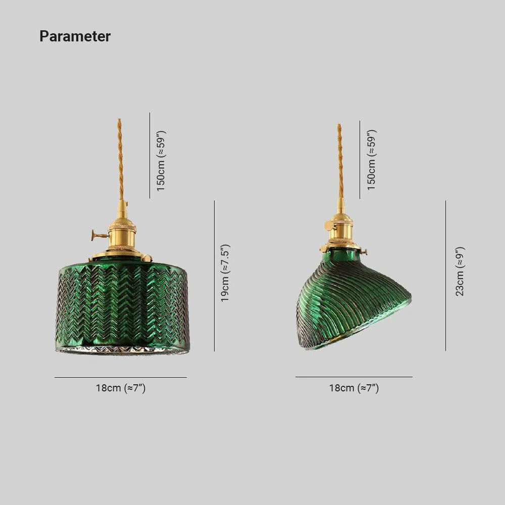Jisikus Retro LED Pendant Light Metal Green Glass Dining Room