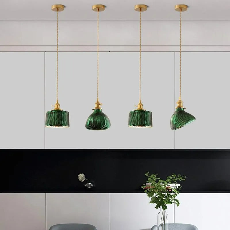Jisikus Retro LED Pendant Light Metal Green Glass Dining Room