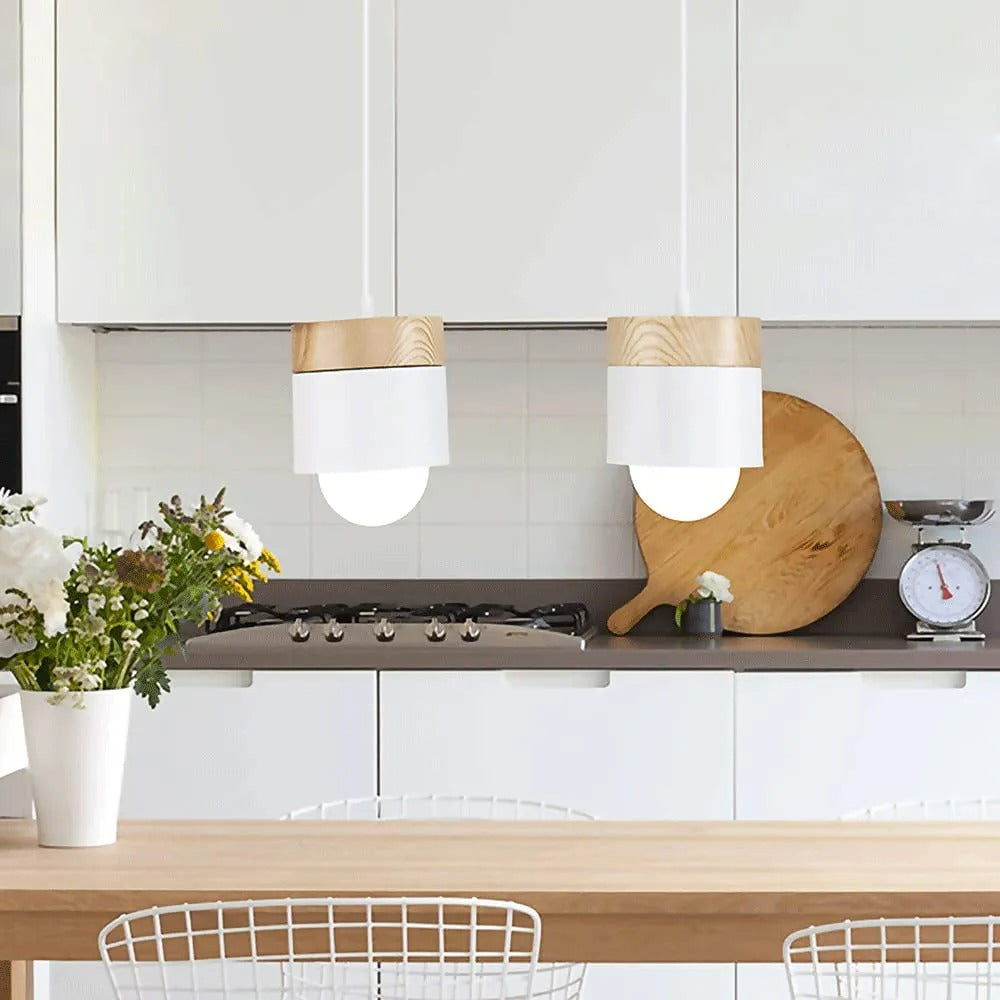 Moturos Modern Can Shape Metal/Wood Pendant Light