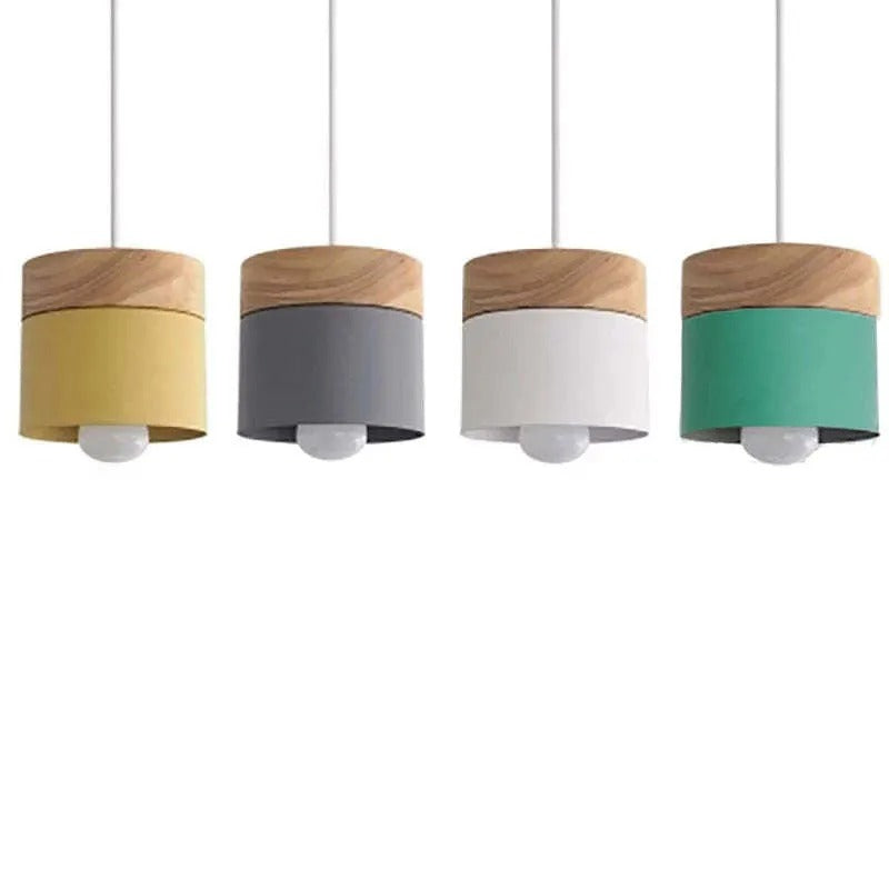 Moturos Modern Can Shape Metal/Wood Pendant Light