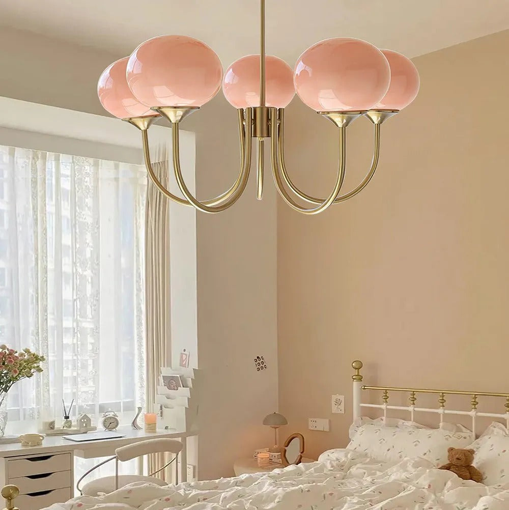 Zonepir Retro Art Deco Globe Chandelier, White/Pink/Beige