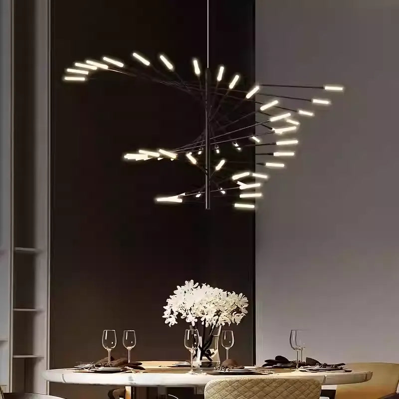 Cesodet Modern Chandelier Rotating Fireworks, Black/Gold, Living Room/Art Gallery
