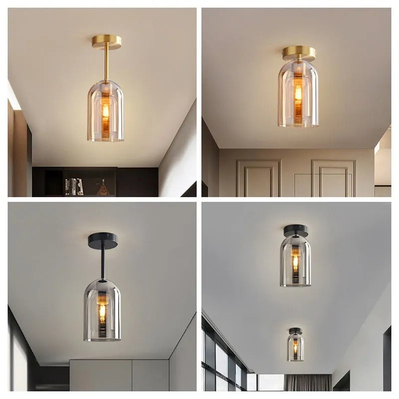 Kuturar Modern Cylinder Semi-Flush Mount Clear Glass Ceiling Light, Cognac/Grey
