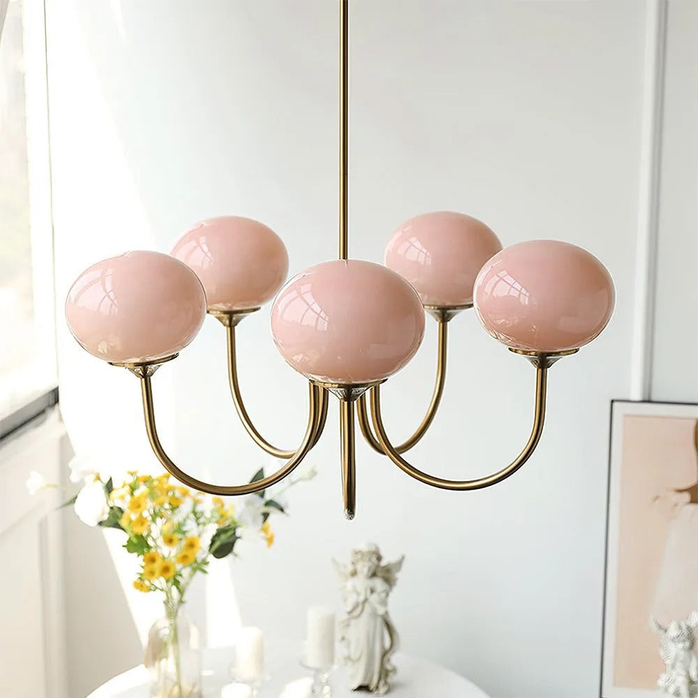 Zonepir Retro Art Deco Globe Chandelier, White/Pink/Beige