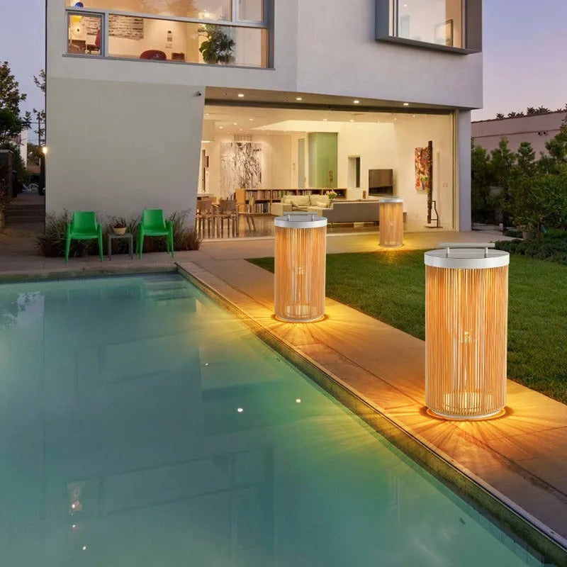 Kadatet Retro Metal/Rattan Floor Lamp, Hardwired/Solar/LED, Outdoor