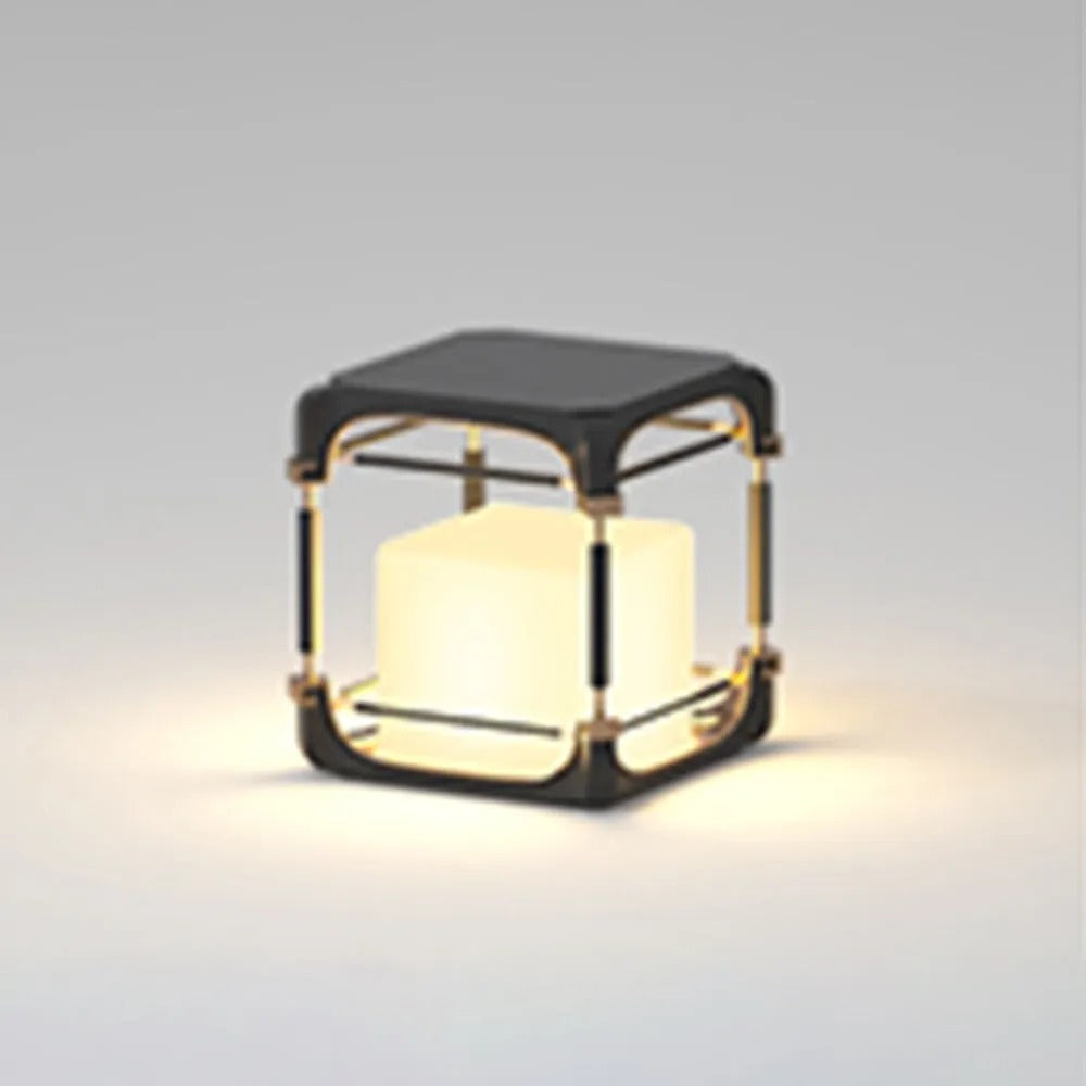Kunuvil Simple Cube/Cuboid Outdoor Floor Lamp, Hardwired/Solar, Black