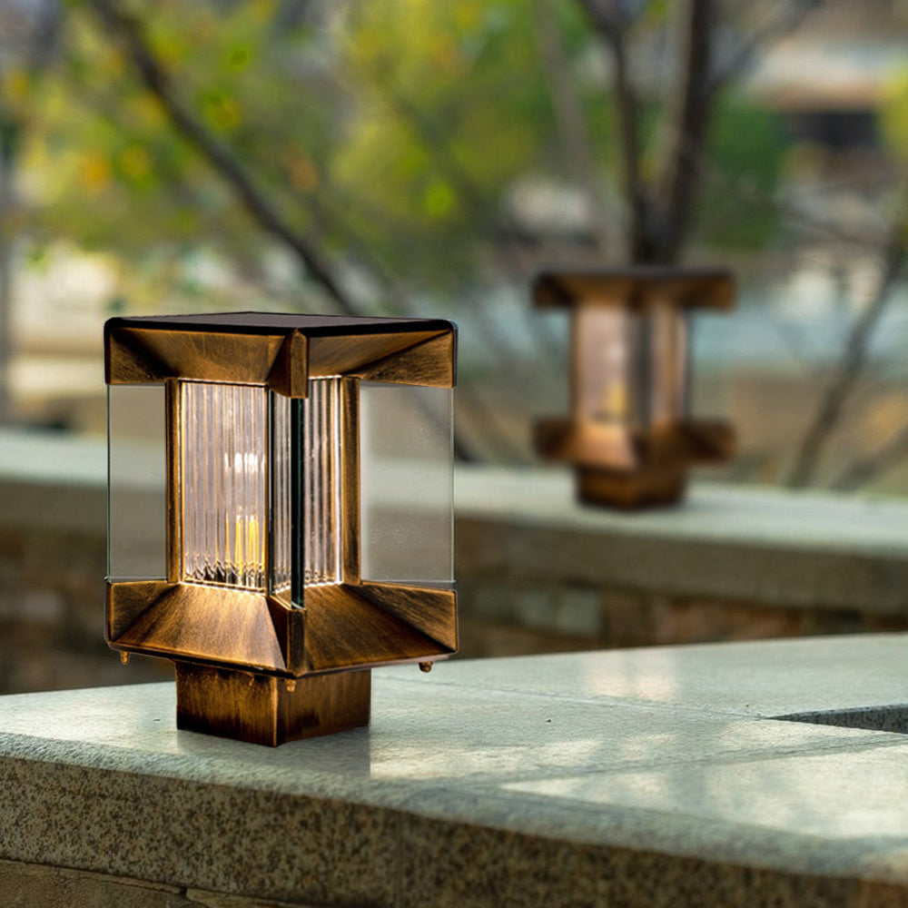 Piluger Modern Rectangular Metal Glass Outdoor Lamp, Black/Black-Gold