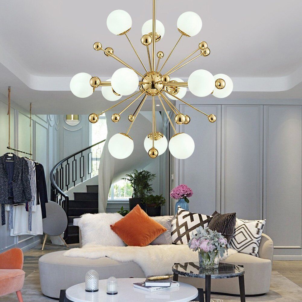 Kasivuro Nordic Firework LED Chandelier Golden Metal Living Room