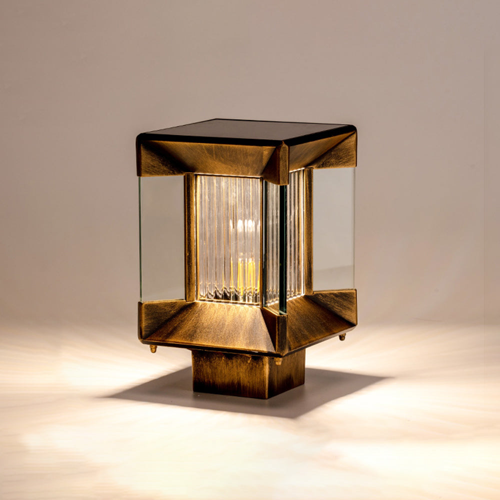 Piluger Modern Rectangular Metal Glass Outdoor Lamp, Black/Black-Gold