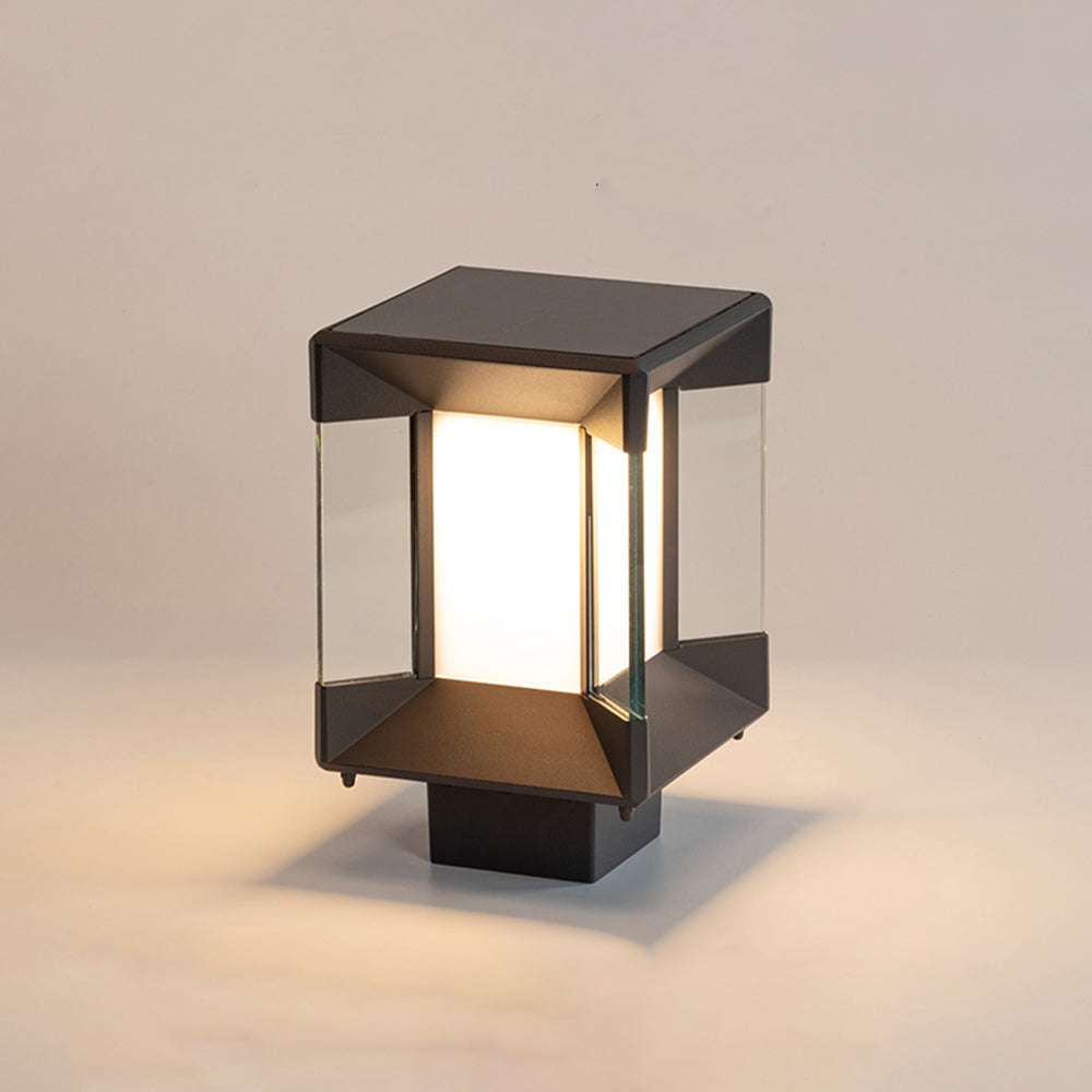 Piluger Modern Rectangular Metal Glass Outdoor Lamp, Black/Black-Gold