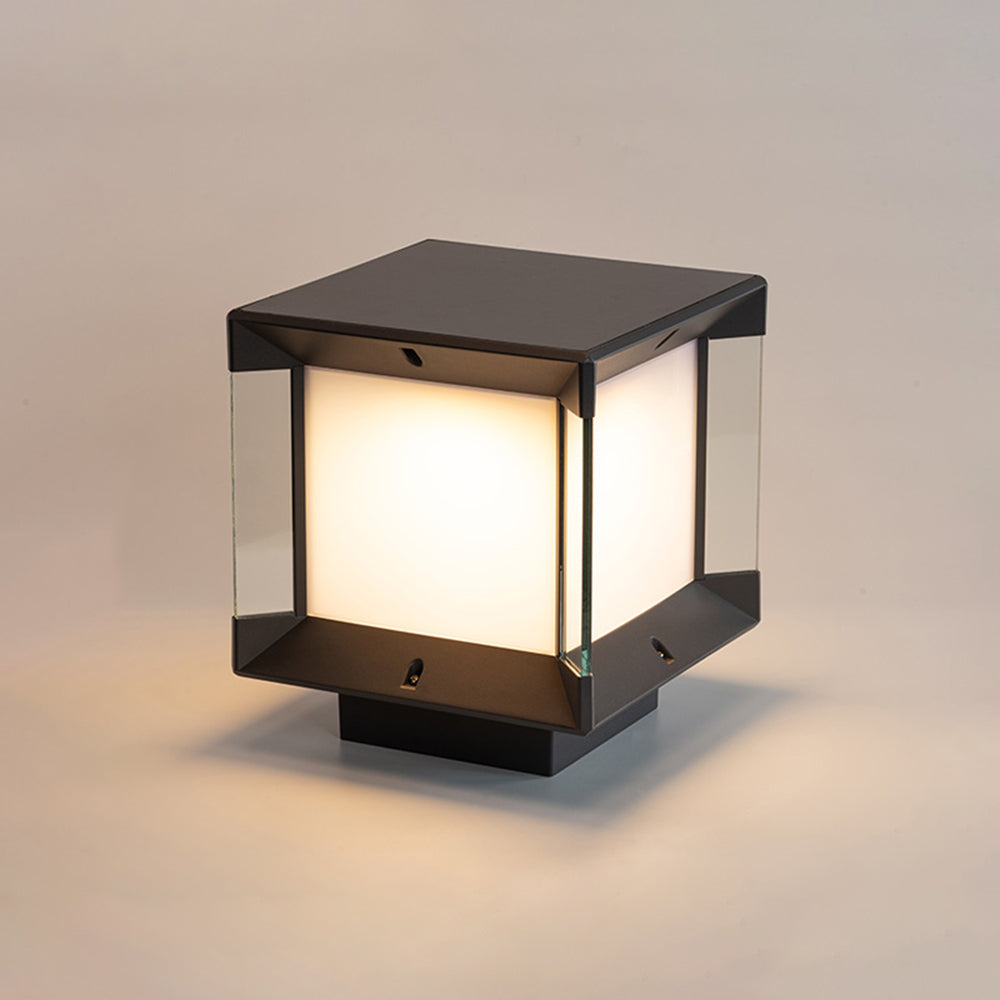Piluger Modern Rectangular Metal Glass Outdoor Lamp, Black/Black-Gold