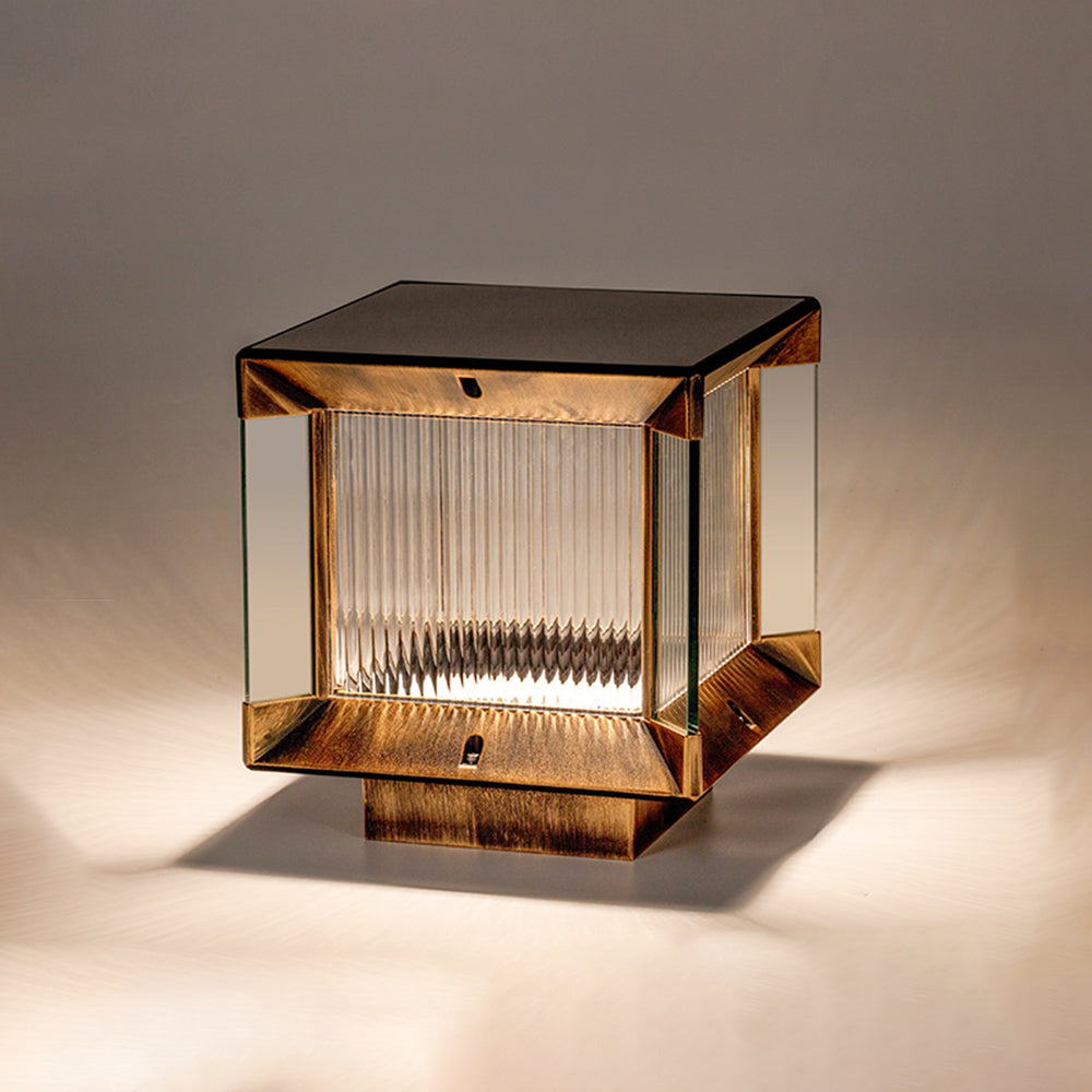 Piluger Modern Rectangular Metal Glass Outdoor Lamp, Black/Black-Gold