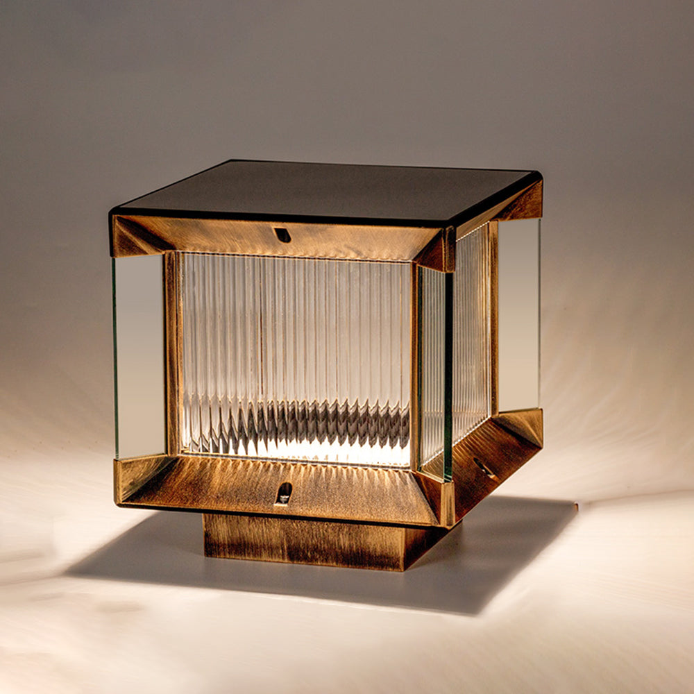 Piluger Modern Rectangular Metal Glass Outdoor Lamp, Black/Black-Gold